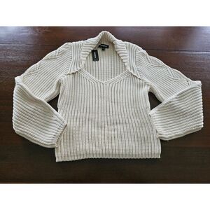 Express Women's White Hooded Cable Knit Pullover Sweater Size Large MFRP $98